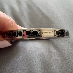 Coach Silver-Tone Bangle with Black Enamel Signature Motif